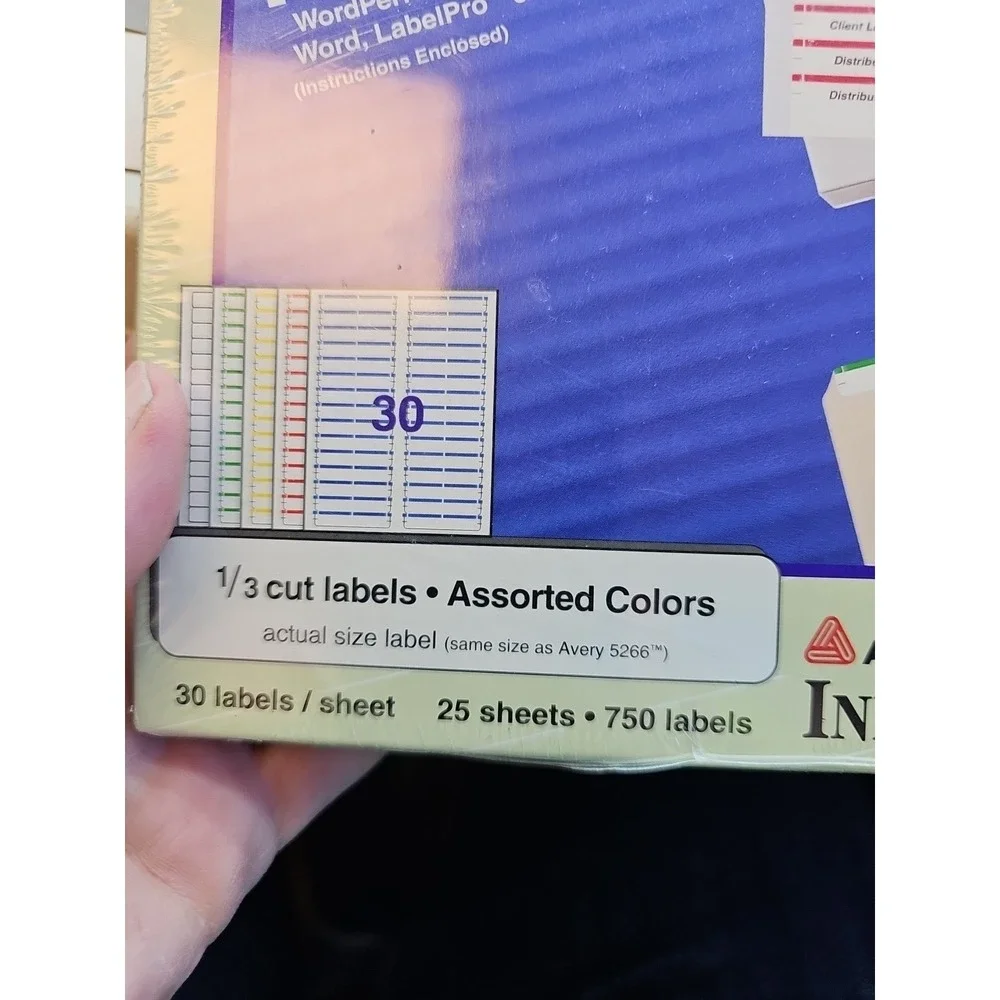 AVERY Ink Jet File Folder Labels 8166 Box of 25 Sheets 30 Labels/Sheet 750 Label